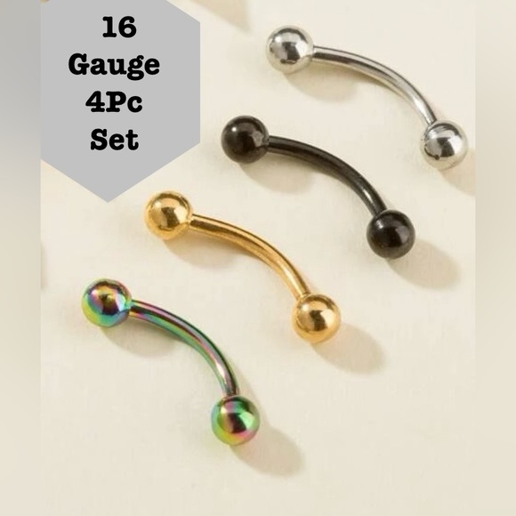 16g 4Pc Set Stainless Steel EYEBROW piercing NWT - Picture 2 of 2